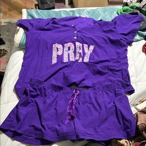 Purple Women's Pajama Set with Floral Accents